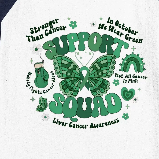 Liver Cancer Awareness Support Squad Butterfly Baseball Sleeve Shirt