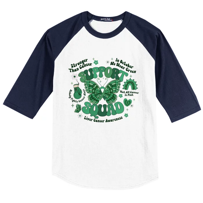 Liver Cancer Awareness Support Squad Butterfly Baseball Sleeve Shirt