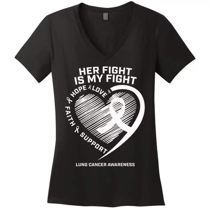 Lung Cancer Awareness Gifts Grandma Mom Wife Fight Women's V-Neck T-Shirt