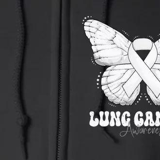 Lung Cancer Awareness Month White Ribbon Butterfly Full Zip Hoodie