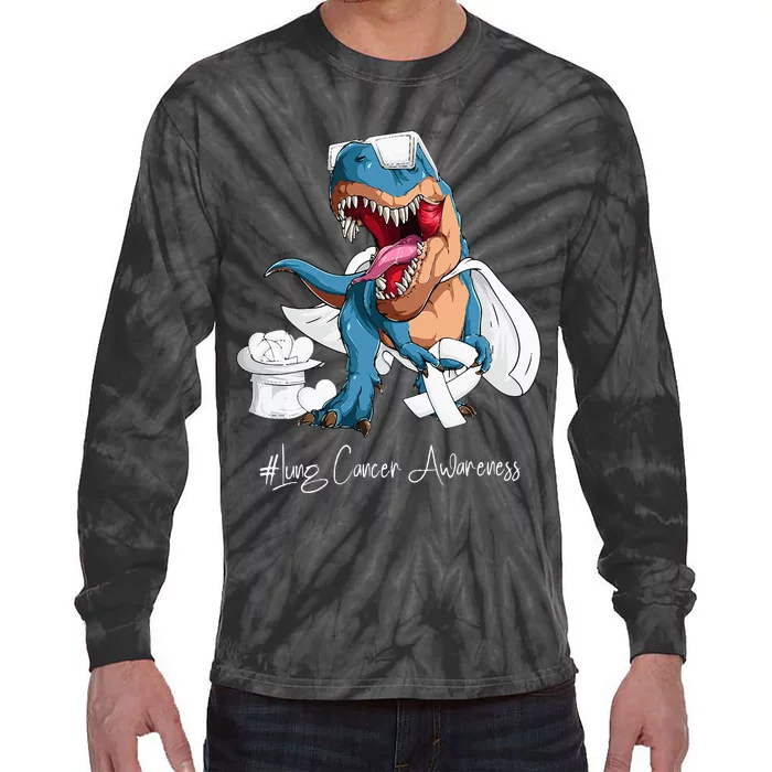 Lung Cancer Awareness Month White Ribbon Trex Tie-Dye Long Sleeve Shirt