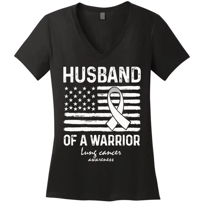 Lung Cancer Awareness Survivor Support Husband Of A Warrior Women's V-Neck T-Shirt