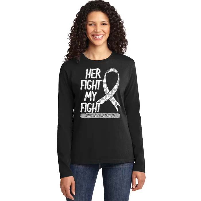 Lung Cancer Awareness White Ribbon Carcinoma Patient Gift Ladies Long Sleeve Shirt