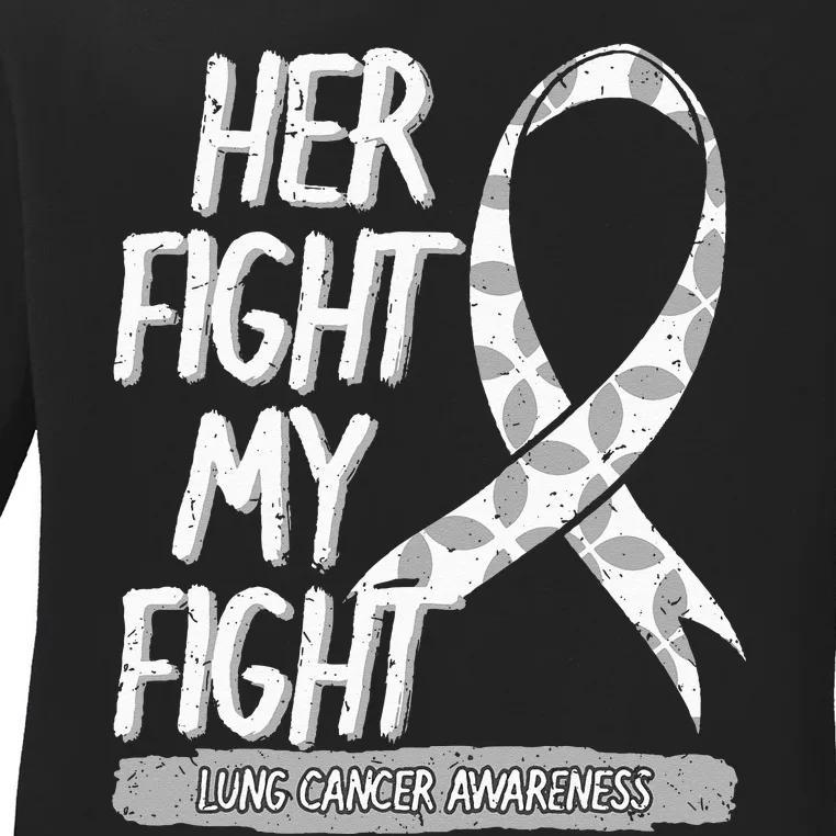 Lung Cancer Awareness White Ribbon Carcinoma Patient Gift Ladies Long Sleeve Shirt