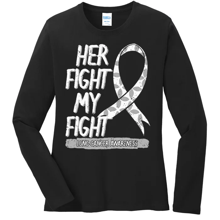 Lung Cancer Awareness White Ribbon Carcinoma Patient Gift Ladies Long Sleeve Shirt