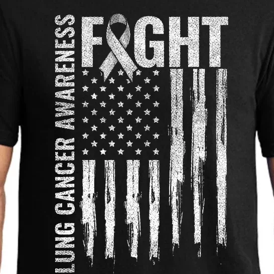 Lung Cancer Awareness White Ribbon Fight Gift USA Flag Pajama Set