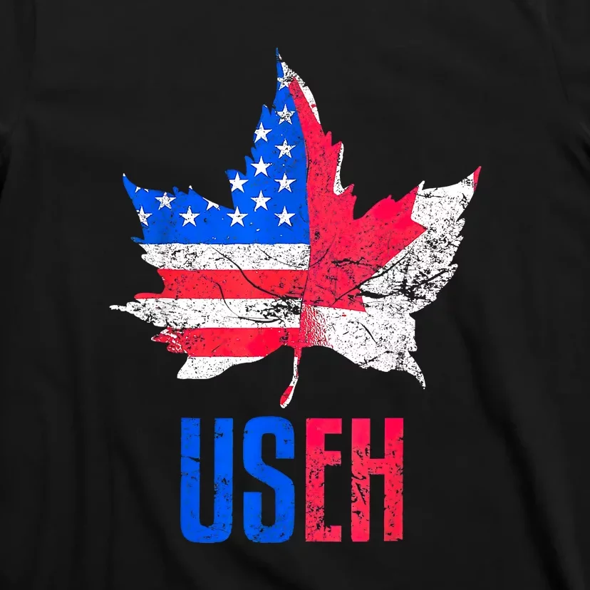 Leaf Canadian American Flag Funny Canada Patriotic T-Shirt