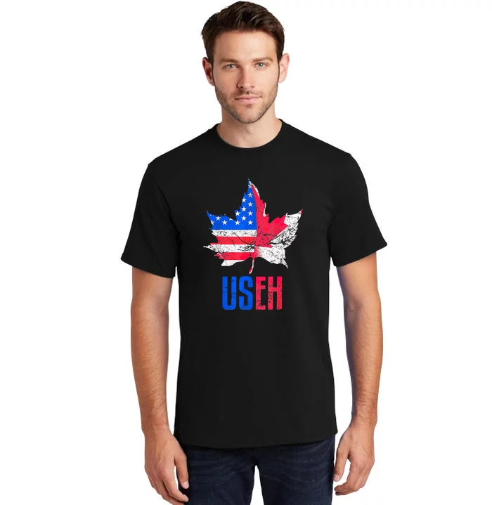 Leaf Canadian American Flag Funny Canada Patriotic Tall T-Shirt