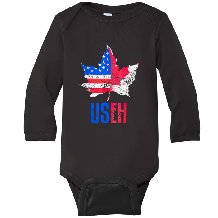 Leaf Canadian American Flag Funny Canada Patriotic Baby Long Sleeve Bodysuit