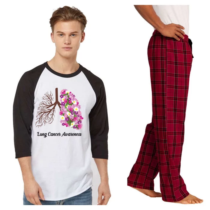 Lung Cancer Awareness Floral Raglan Sleeve Pajama Set