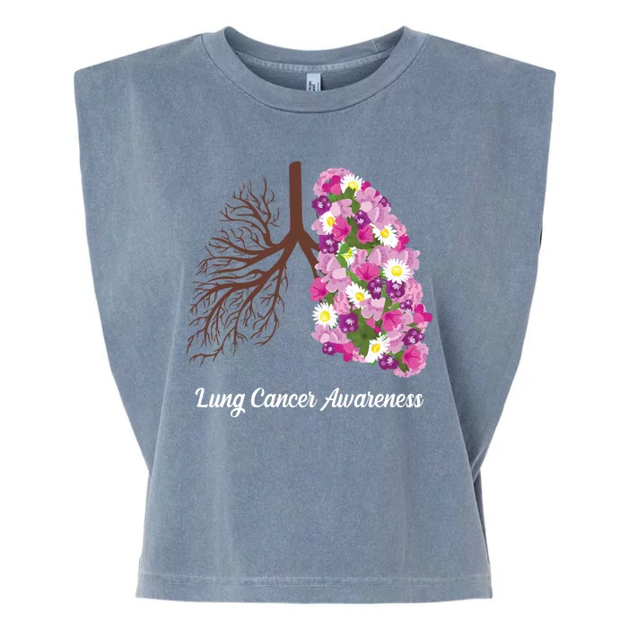 Lung Cancer Awareness Floral Garment-Dyed Women's Muscle Tee