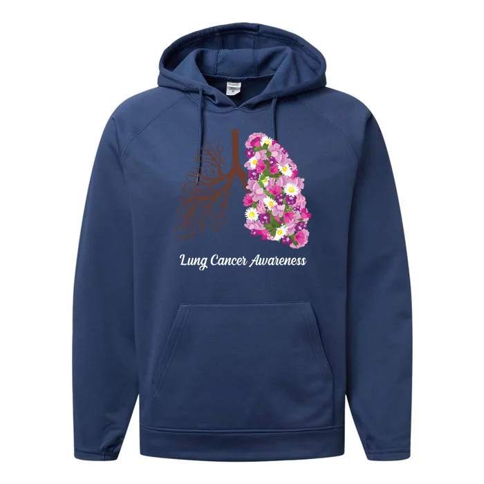 Lung Cancer Awareness Floral Performance Fleece Hoodie