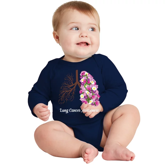 Lung Cancer Awareness Floral Baby Long Sleeve Bodysuit