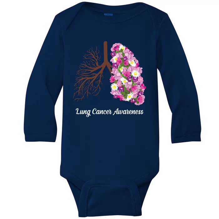 Lung Cancer Awareness Floral Baby Long Sleeve Bodysuit