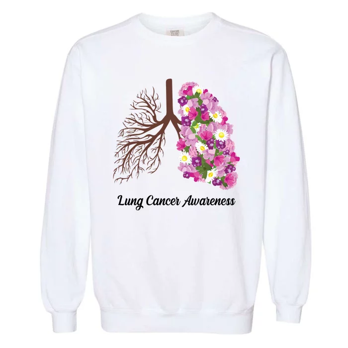 Lung Cancer Awareness Floral Garment-Dyed Sweatshirt