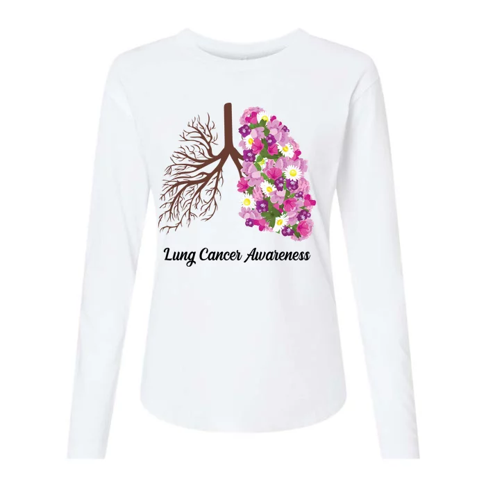 Lung Cancer Awareness Floral Womens Cotton Relaxed Long Sleeve T-Shirt