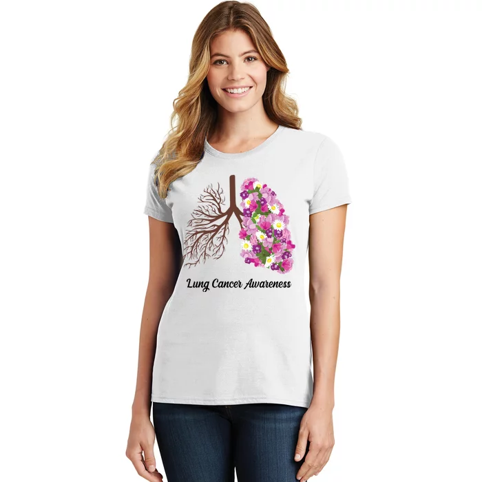 Lung Cancer Awareness Floral Women's T-Shirt