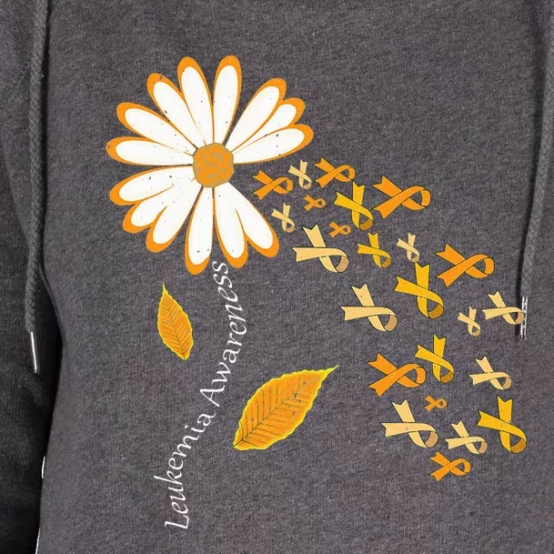 Leukemia Cancer Awareness Orange Ribbon Daisy Flower Womens Funnel Neck Pullover Hood