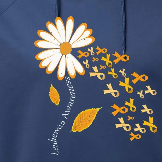 Leukemia Cancer Awareness Orange Ribbon Daisy Flower Performance Fleece Hoodie