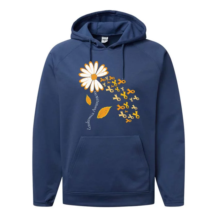 Leukemia Cancer Awareness Orange Ribbon Daisy Flower Performance Fleece Hoodie