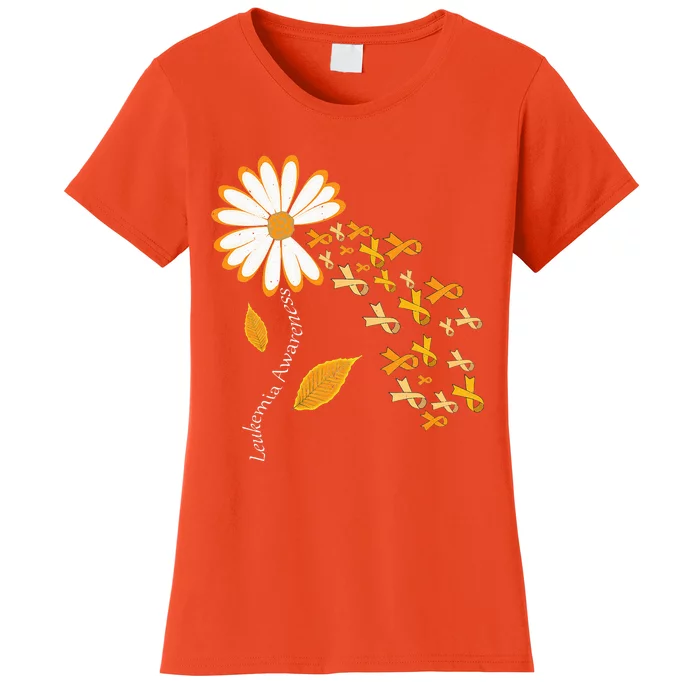 Leukemia Cancer Awareness Orange Ribbon Daisy Flower Women's T-Shirt