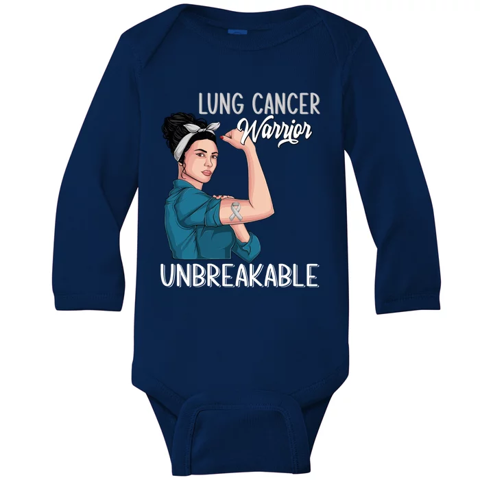 Lung Cancer Awareness Warrior Unbreakable Support Gift Baby Long Sleeve Bodysuit