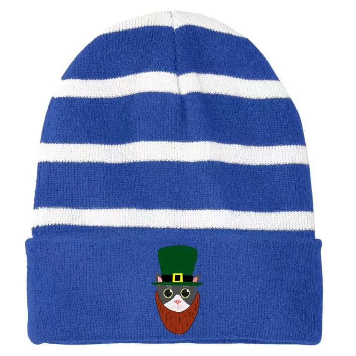 Leprechaun Cat Animal Fun St Patricks Day Cute Gift Cute Gift Striped Beanie with Solid Band