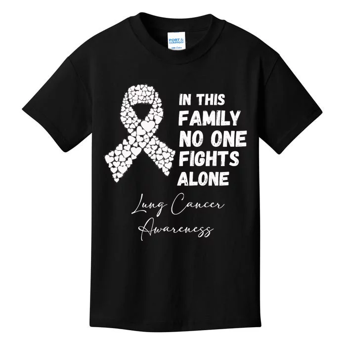 Lung Cancer Awareness In This Family No One Fights Alone Kids T-Shirt