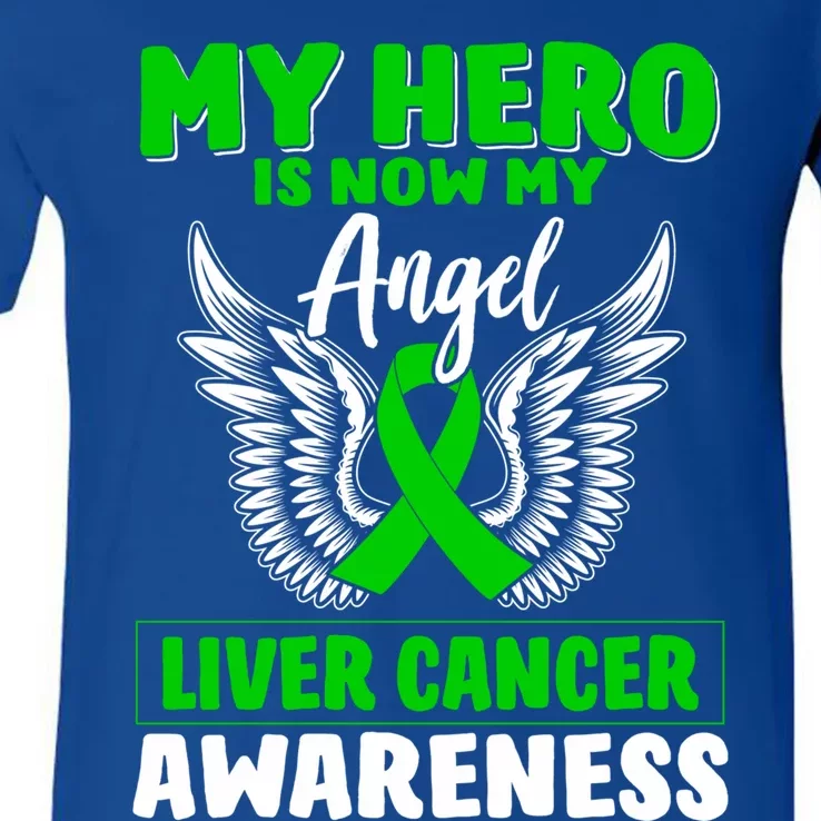 Liver Cancer Awareness My Hero Is Now My Angel Liver Cancer Gift V-Neck T-Shirt