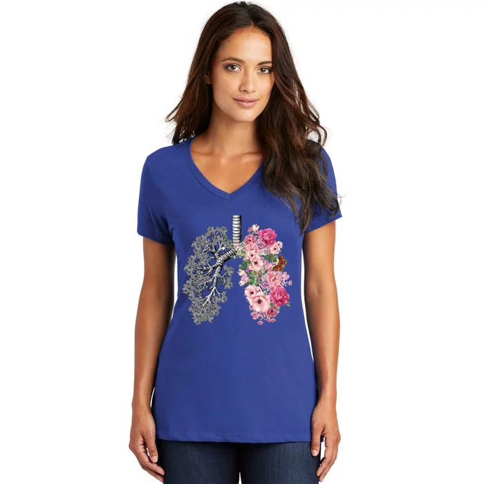 Lungs Cancer Awareness Bloomi Anatomy Classic Funny Gift Women's V-Neck T-Shirt