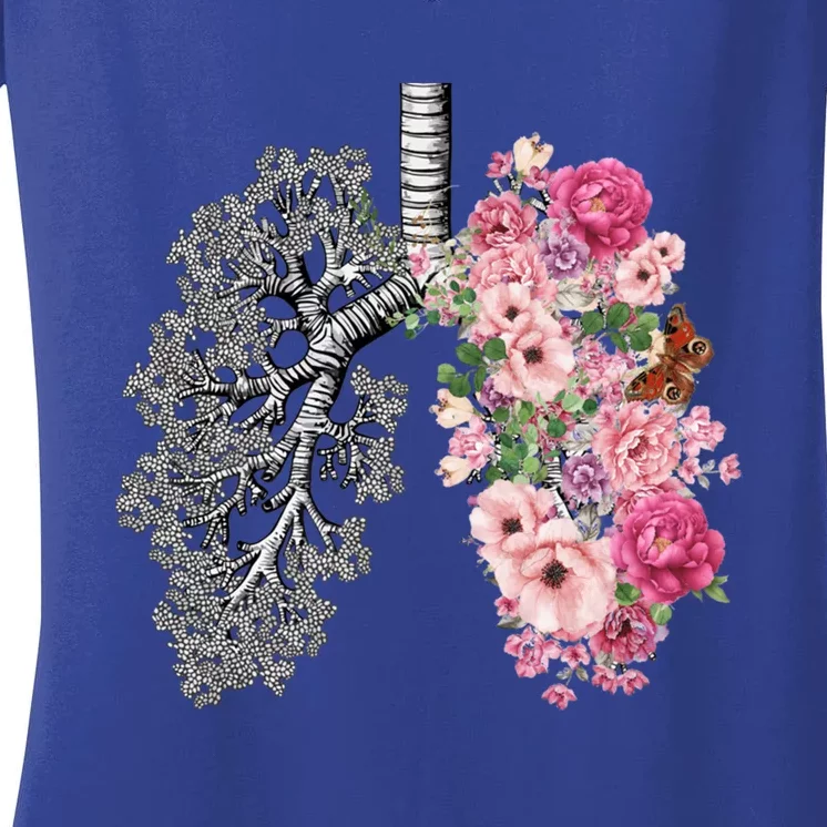 Lungs Cancer Awareness Bloomi Anatomy Classic Funny Gift Women's V-Neck T-Shirt