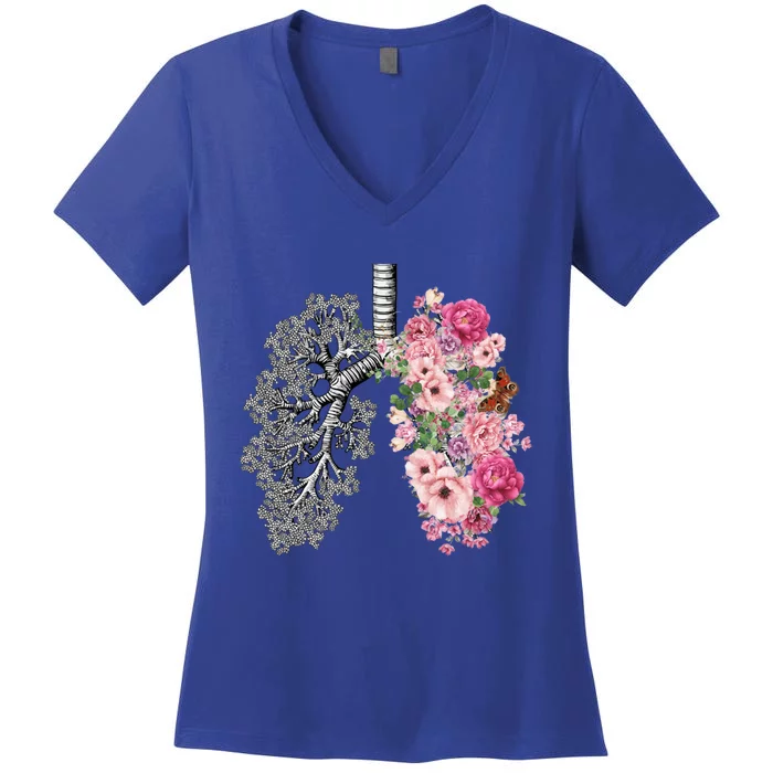 Lungs Cancer Awareness Bloomi Anatomy Classic Funny Gift Women's V-Neck T-Shirt