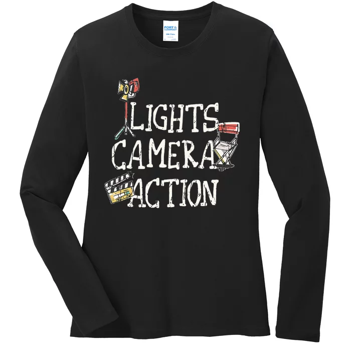 Lights Camera Action Film Director Ladies Long Sleeve Shirt