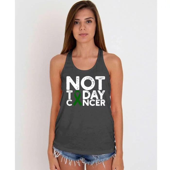 Liver Cancer Awareness Not Today Cancer Green Ribbon Gift Women's Knotted Racerback Tank