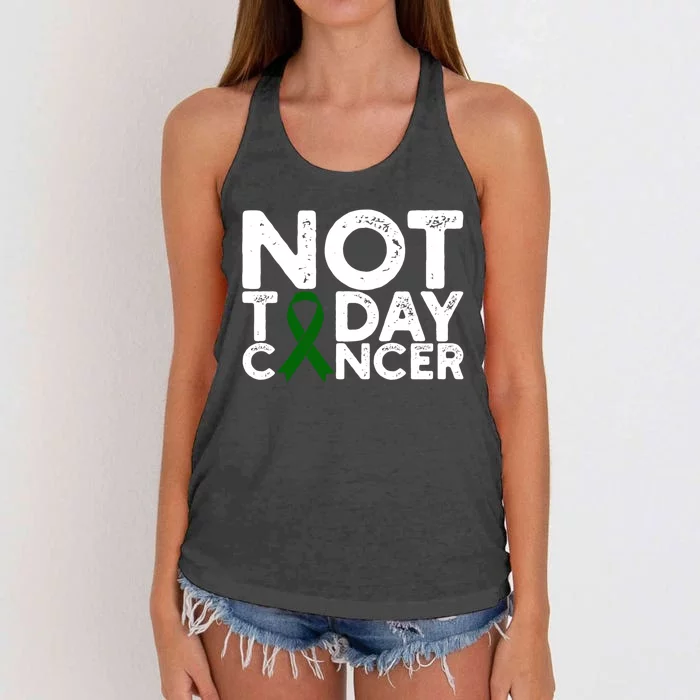 Liver Cancer Awareness Not Today Cancer Green Ribbon Gift Women's Knotted Racerback Tank