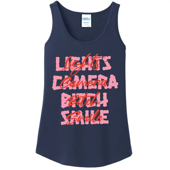 Lights Camera Bitch Smile Ladies Essential Tank