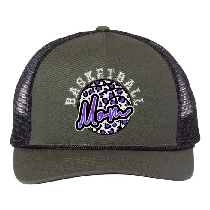 Leopard Cheetah Basketball Mom Family Purple Trendy Spirit Gift Retro Rope Trucker Hat Cap