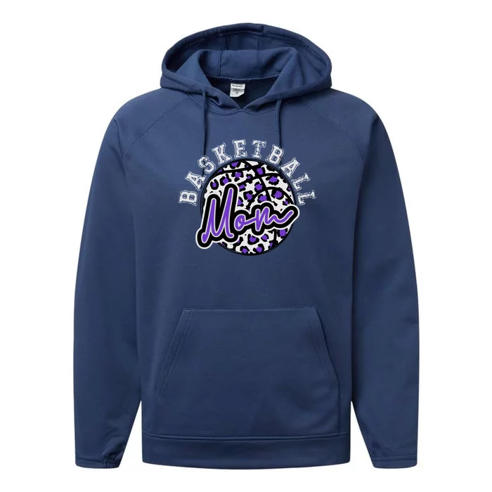 Leopard Cheetah Basketball Mom Family Purple Trendy Spirit Gift Performance Fleece Hoodie