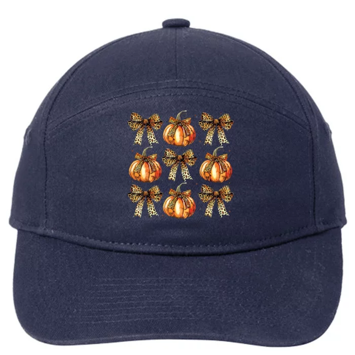 Leopard Coquette Bow Pumpkin Spooky Season Autumn Halloween 7-Panel Snapback Hat