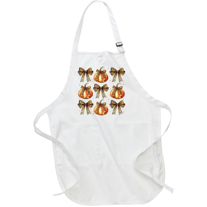 Leopard Coquette Bow Pumpkin Spooky Season Autumn Halloween Full-Length Apron With Pocket