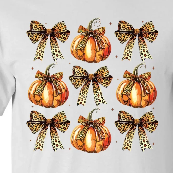 Leopard Coquette Bow Pumpkin Spooky Season Autumn Halloween Tall T-Shirt