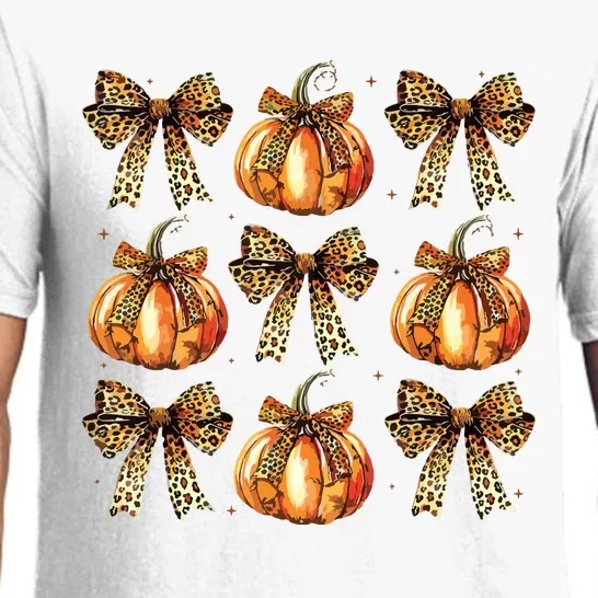 Leopard Coquette Bow Pumpkin Spooky Season Autumn Halloween Pajama Set