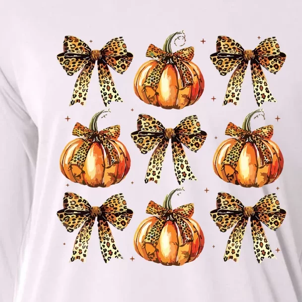 Leopard Coquette Bow Pumpkin Spooky Season Autumn Halloween Cooling Performance Long Sleeve Crew