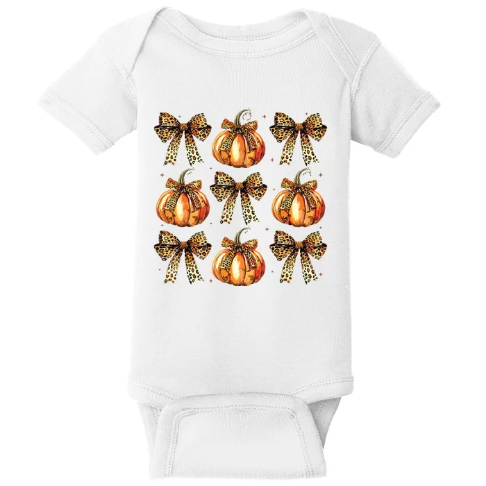 Leopard Coquette Bow Pumpkin Spooky Season Autumn Halloween Baby Bodysuit