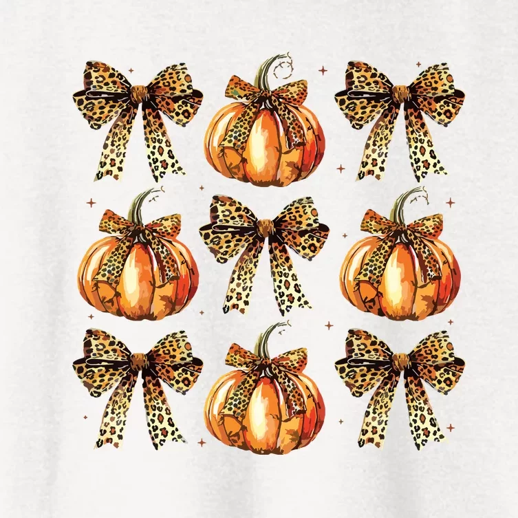 Leopard Coquette Bow Pumpkin Spooky Season Autumn Halloween Women's Crop Top Tee