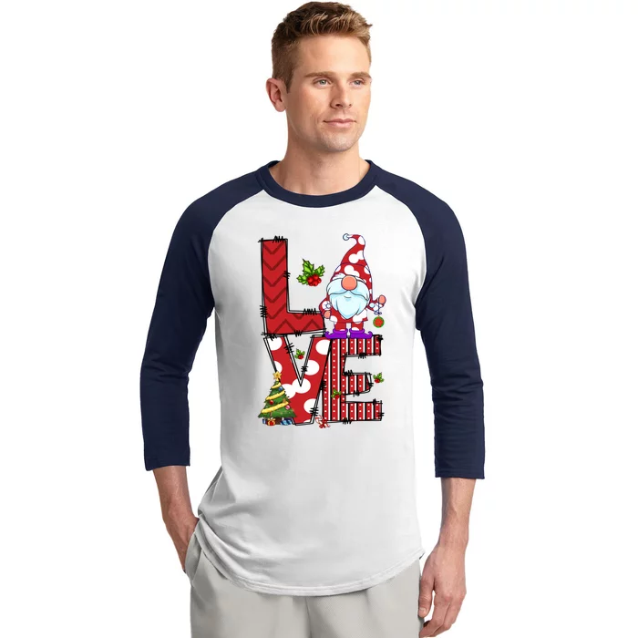 Love Christmas Cute Gnome Buffalo Plaid Xmas Pajama Funny Gift Baseball Sleeve Shirt