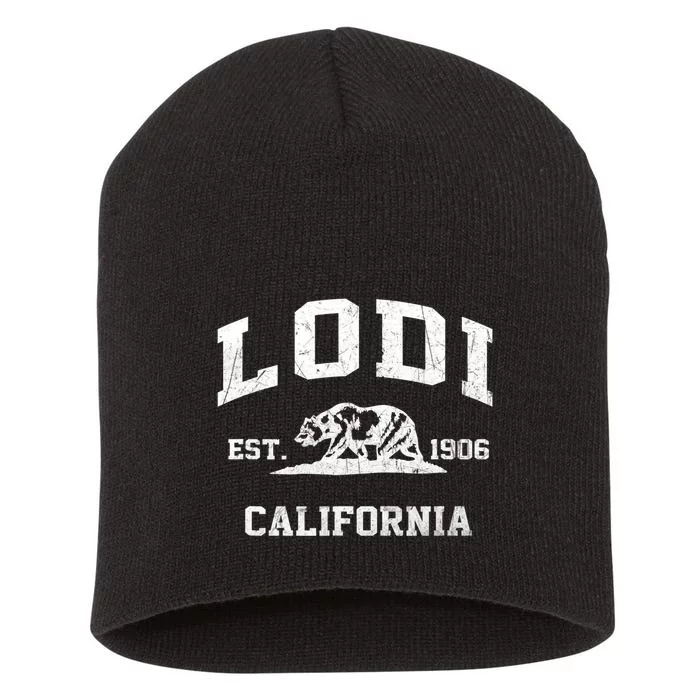 Lodi California CA Vintage State Athletic Style Short Acrylic Beanie