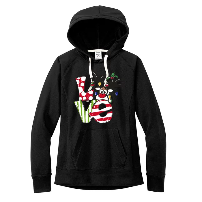 Love Christmas Cute Reindeer Women's Fleece Hoodie