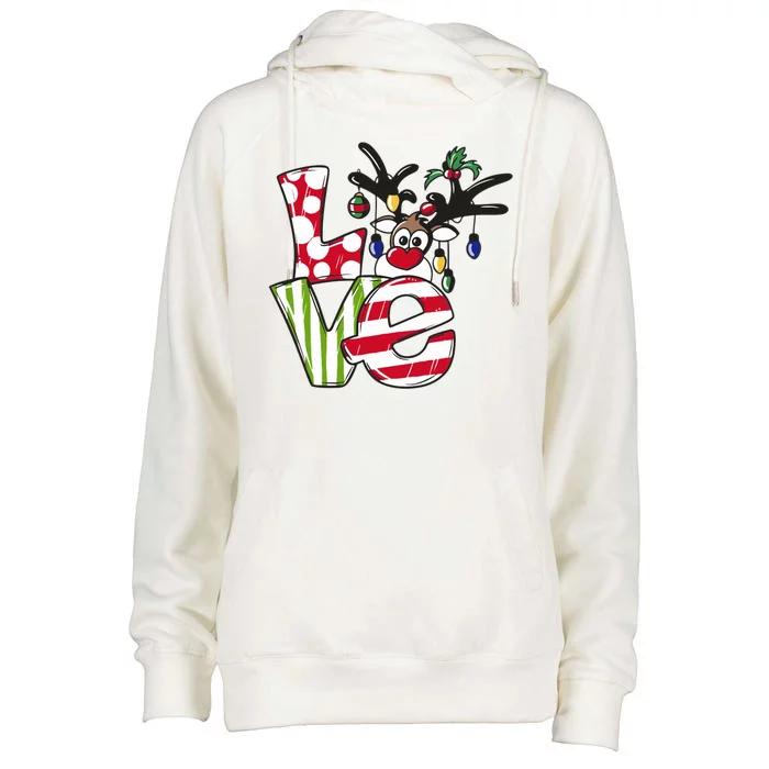 Love Christmas Cute Reindeer Womens Funnel Neck Pullover Hood