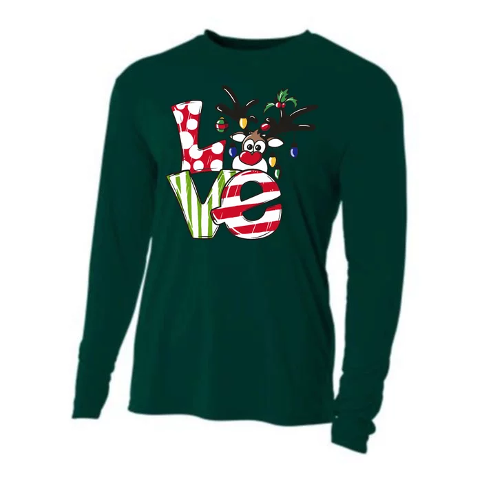 Love Christmas Cute Reindeer Cooling Performance Long Sleeve Crew